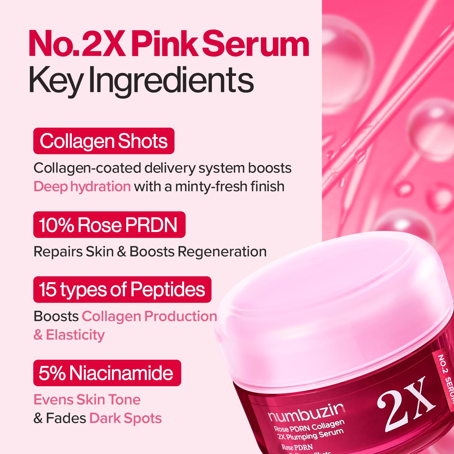 [Numbuzin] No.2 Rose PDRN Collagen 2X Plumping Serum 1.01fl oz (30ml)